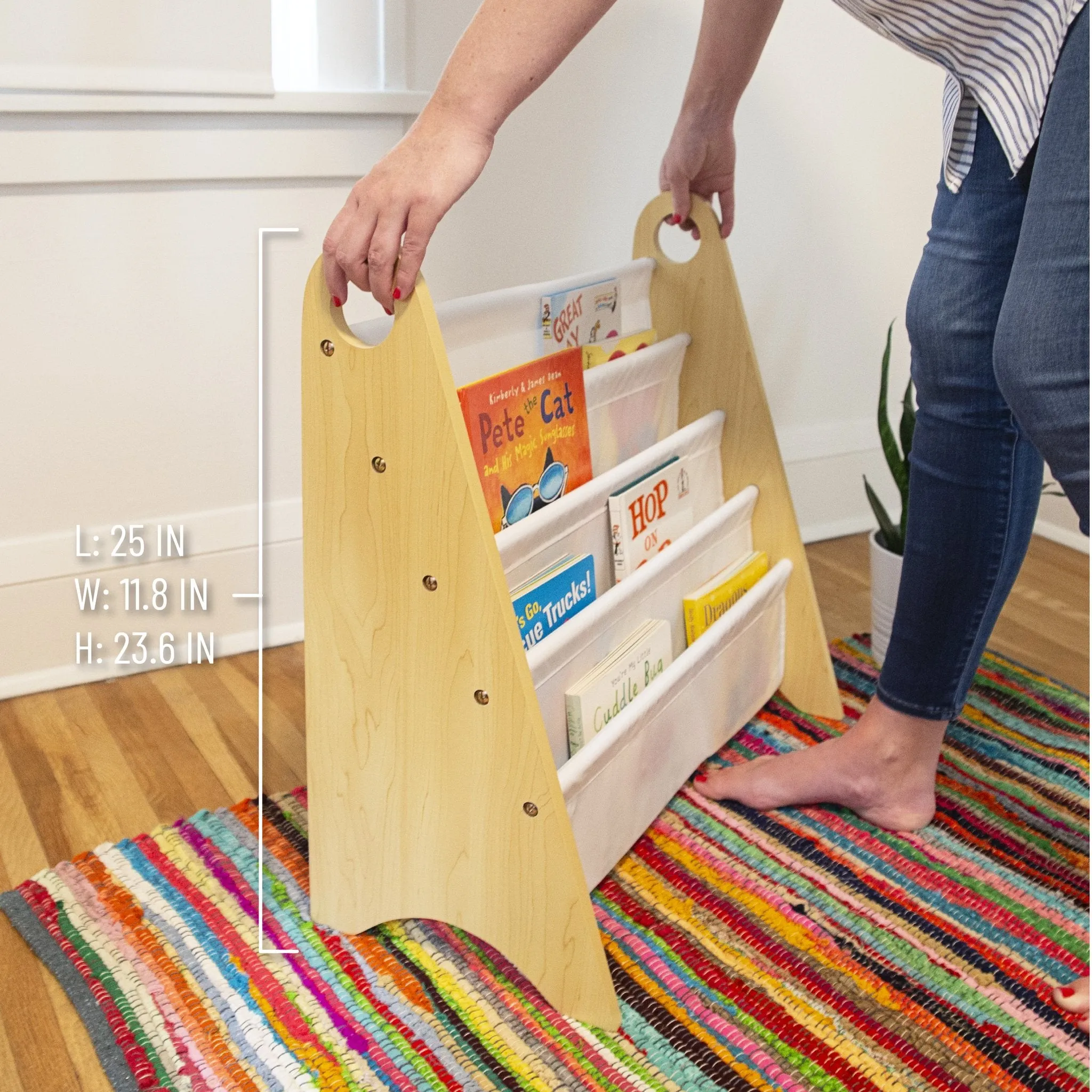 Modern Sling Bookshelf - Natural with White Canvas