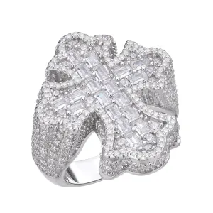 Moissanite Cross Ring Mens Baguette 925 Silver
