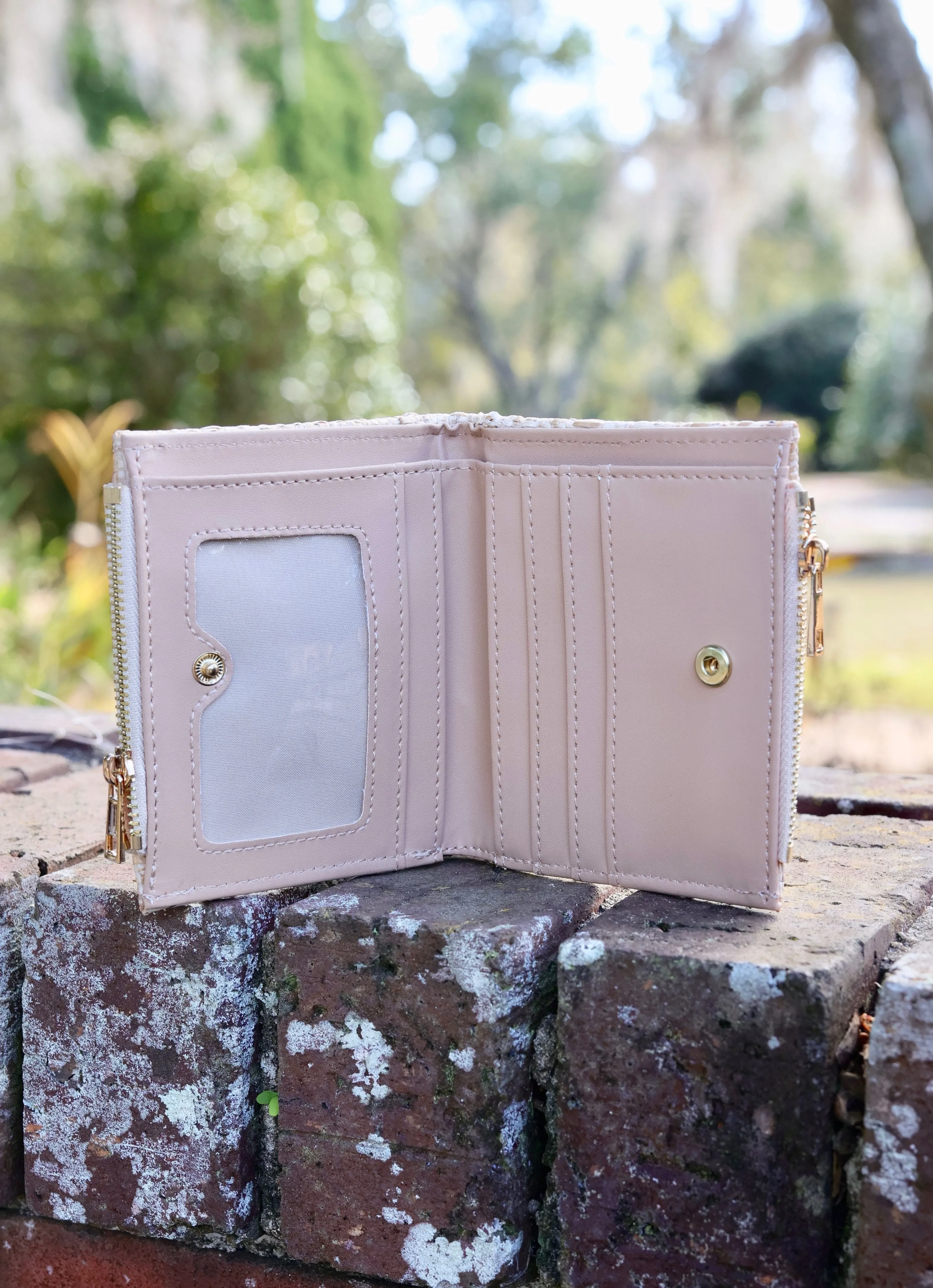 Monica Double Zip Wallet Natural Lattice Tan
