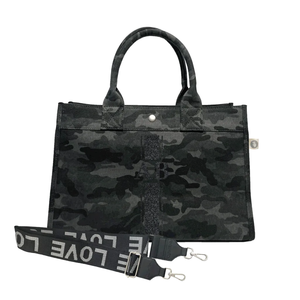 Monogram Stripe Midi East West Bag: Black Camouflage