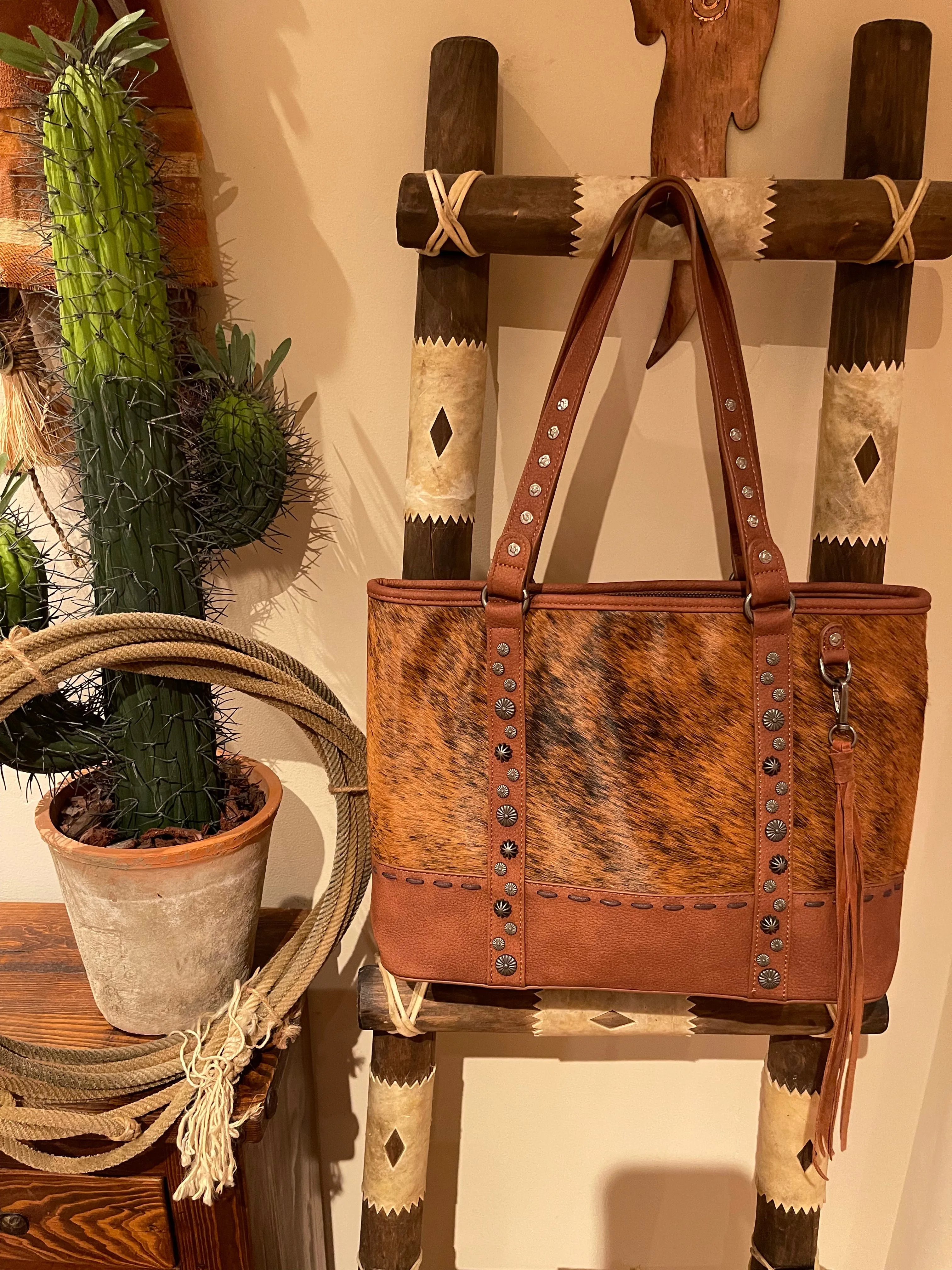 Montana West LARGE Brown Wide Get along Cowhide TOTE