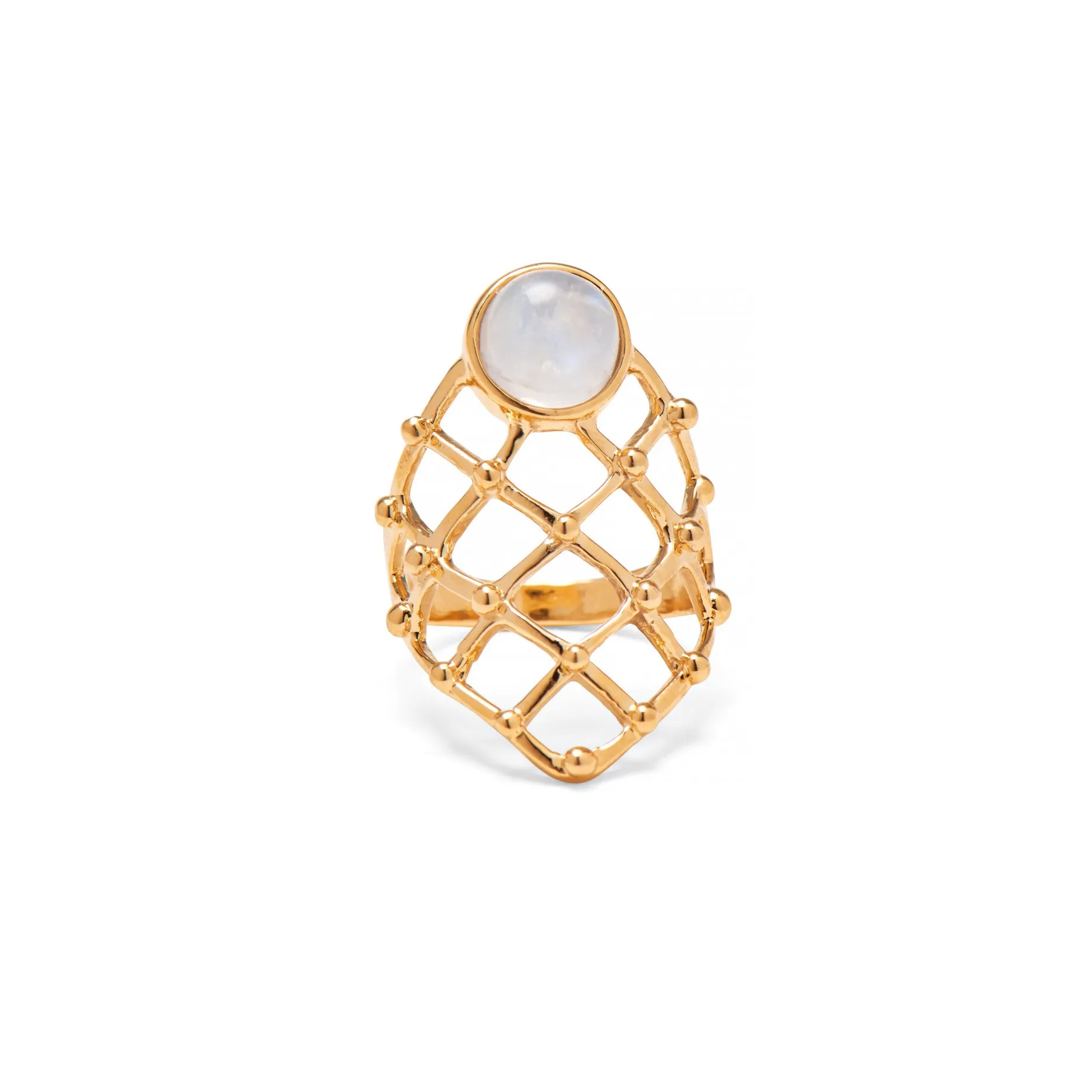 Moonstone Lattice Ring in Gold