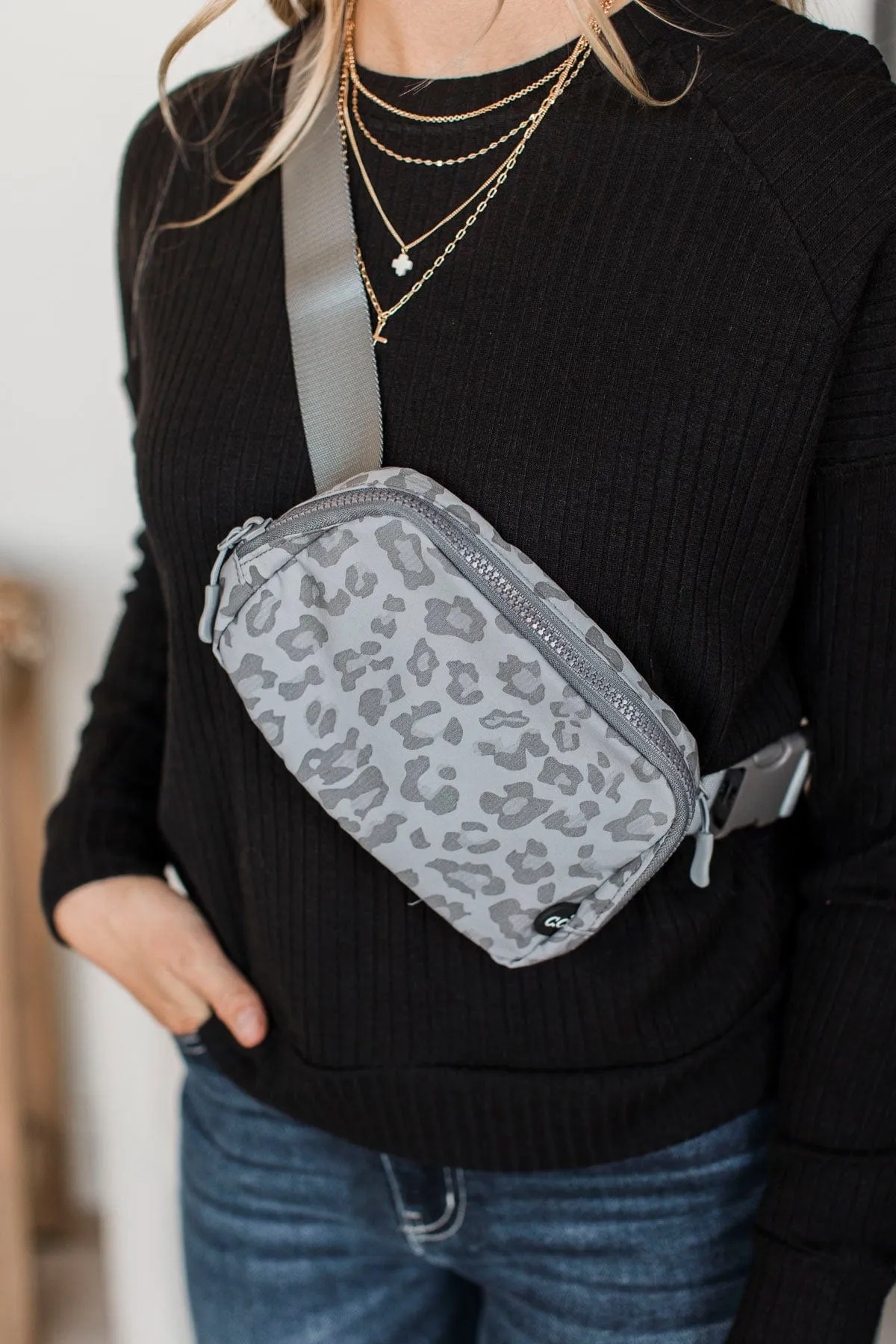 Moving On Along Belt Bag- Charcoal Leopard