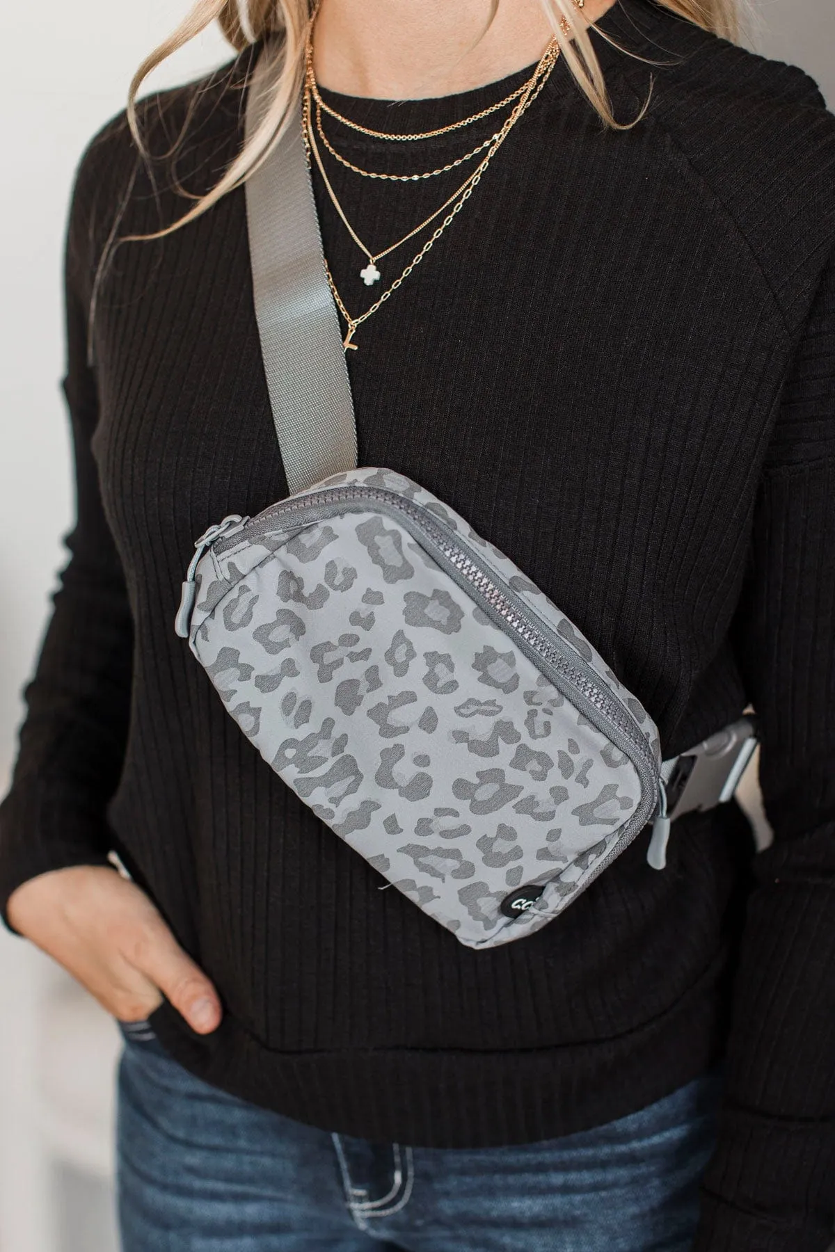 Moving On Along Belt Bag- Charcoal Leopard