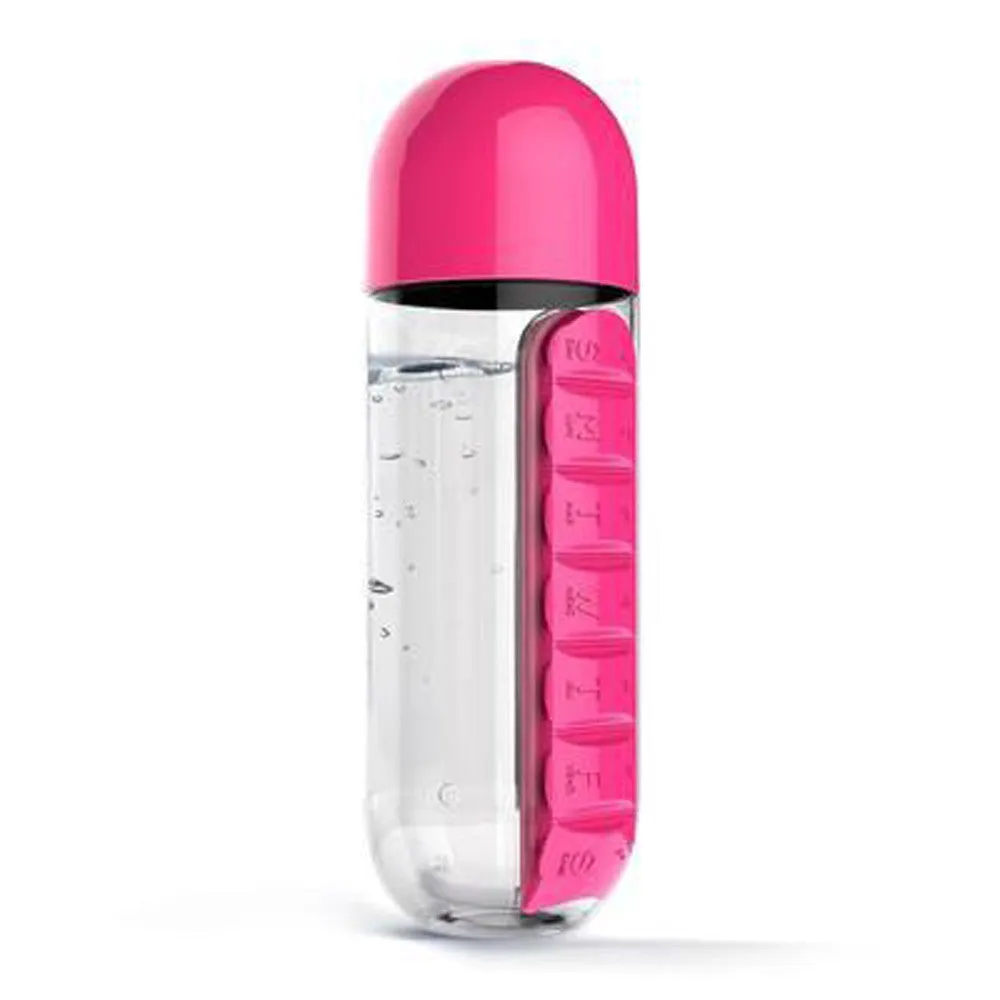 Multi-Function 600 ml Water Bottle with Built-in 7 Day Pill Organizer