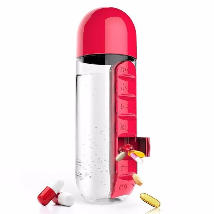Multi-Function 600 ml Water Bottle with Built-in 7 Day Pill Organizer