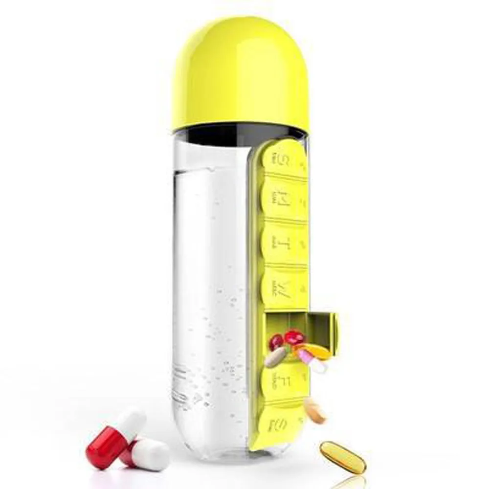 Multi-Function 600 ml Water Bottle with Built-in 7 Day Pill Organizer