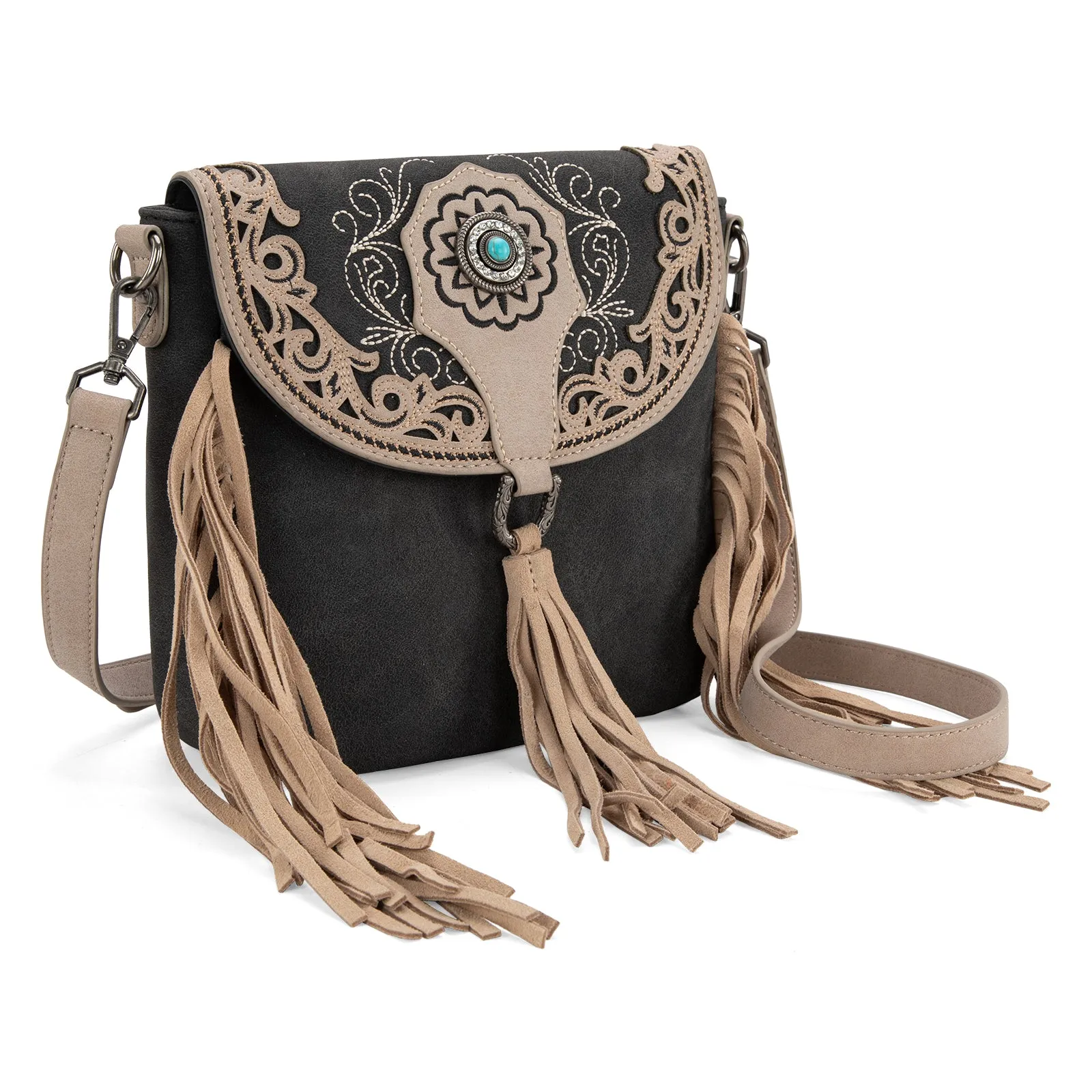 MW1307-8360 Montana West Concho Embroidered Concho Collection Saddle Bag/Crossbody