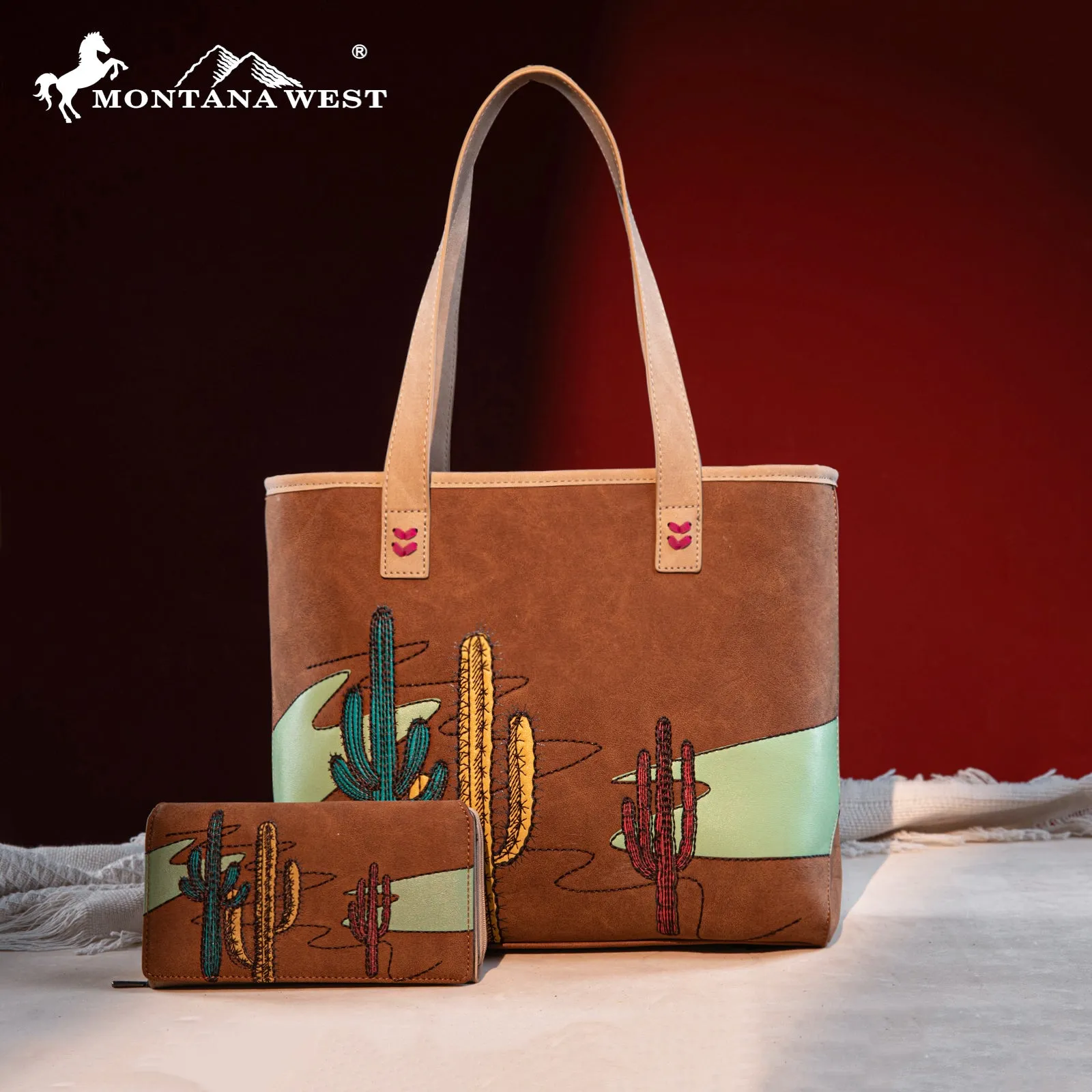MW1309G-8317W  Montana West Embroidered Tote with Wallet Set