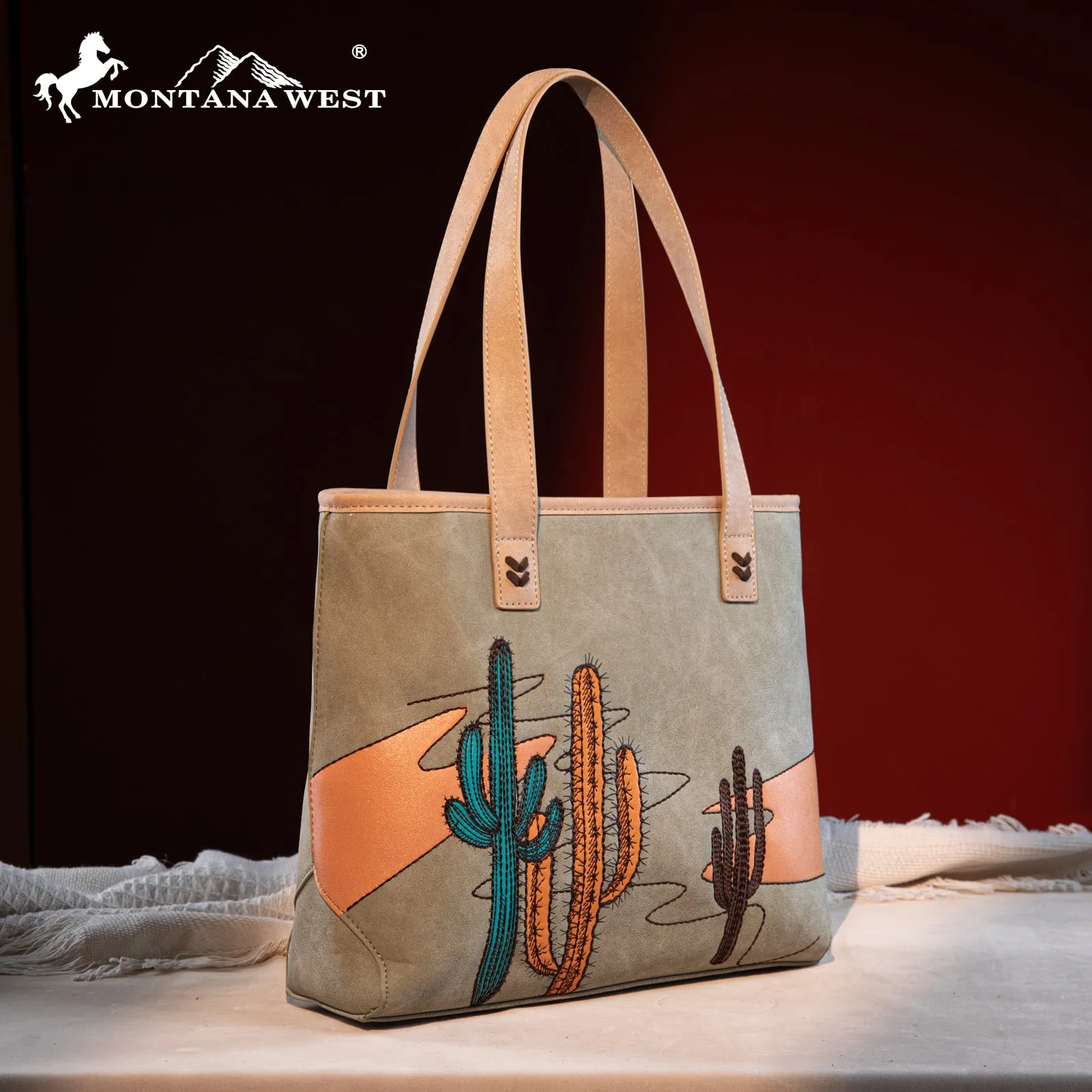 MW1309G-8317W  Montana West Embroidered Tote with Wallet Set