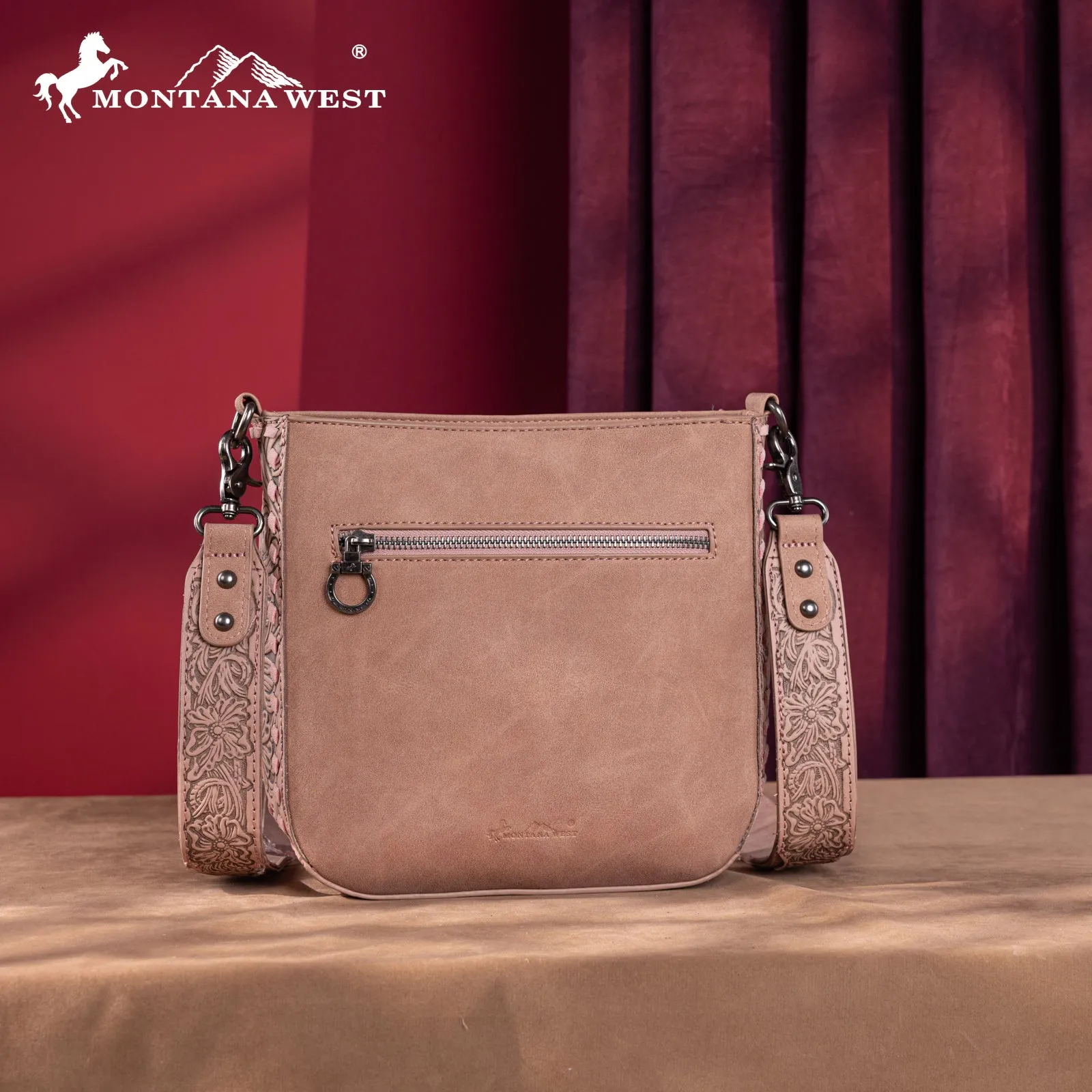 MW1329-8360 Montana West Tooled Collection Crossbody -Dark Pink