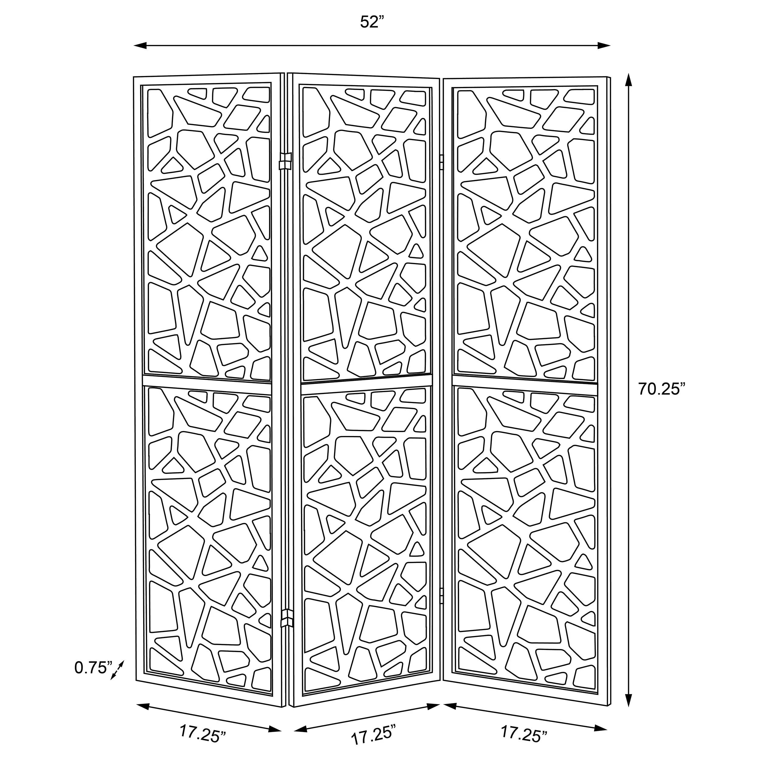 Nailan 3-Panel Room Divider Folding Screen Black Open Mosaic