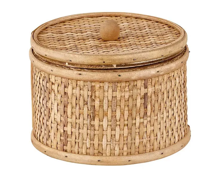 Natural woven rattan trinket box with lid