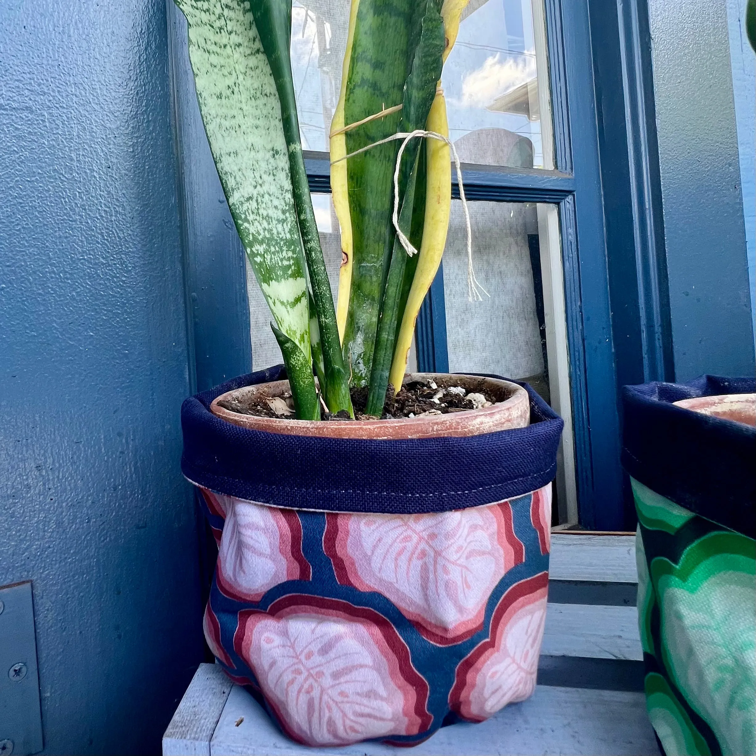 Navy Monstera Fabric Organizer/Plant Sack