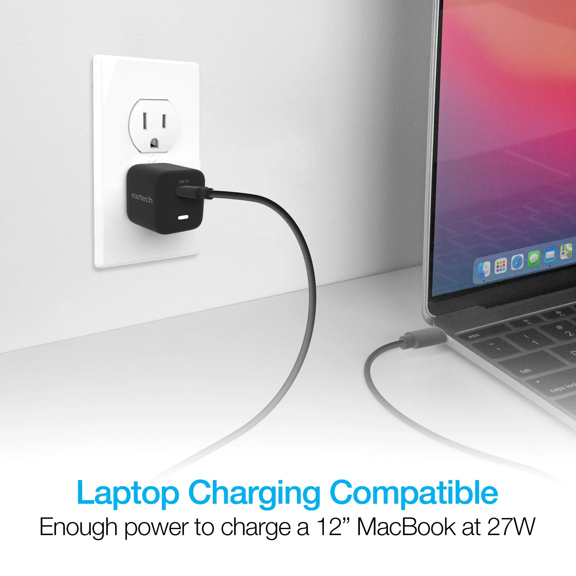 Naztech 30W USB-C PD Fast Wall Charger   USB-C to USB-C Cable 4ft - Black