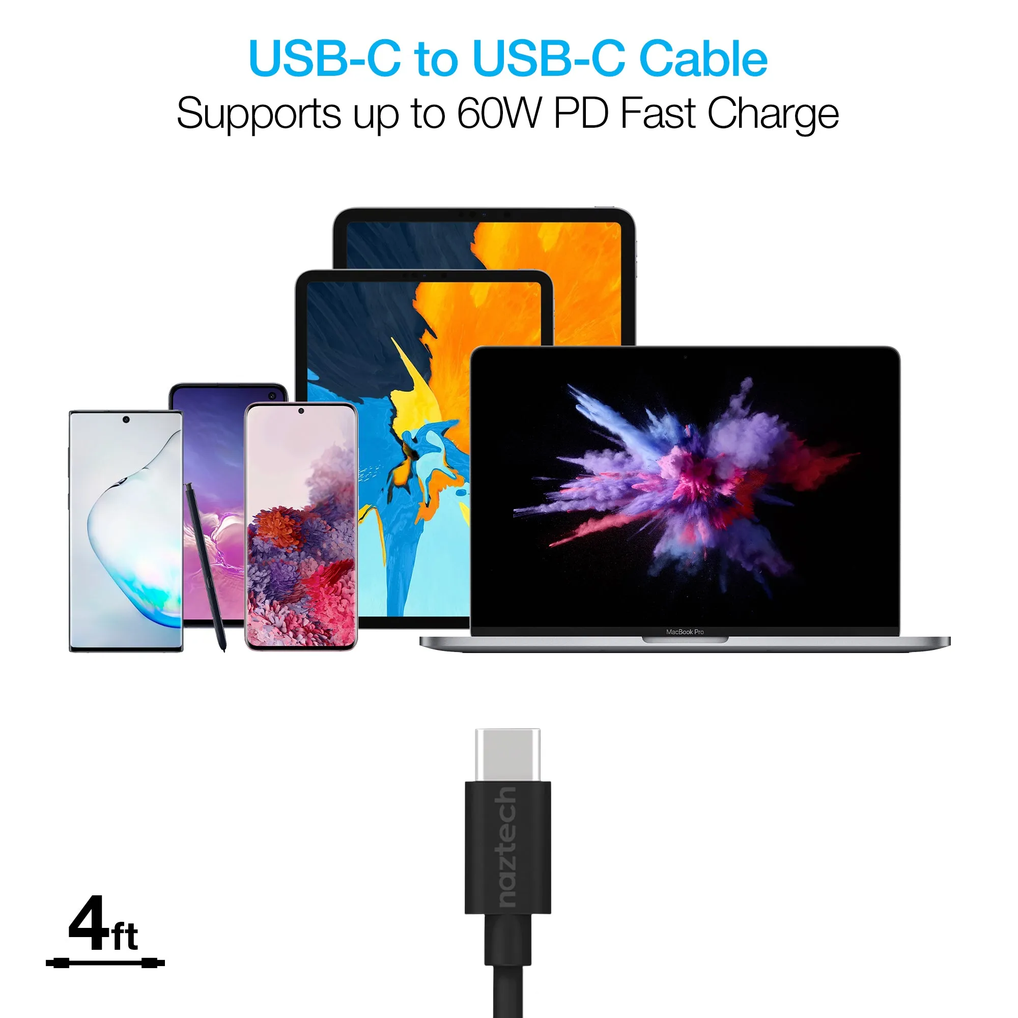 Naztech 30W USB-C PD Fast Wall Charger   USB-C to USB-C Cable 4ft - Black