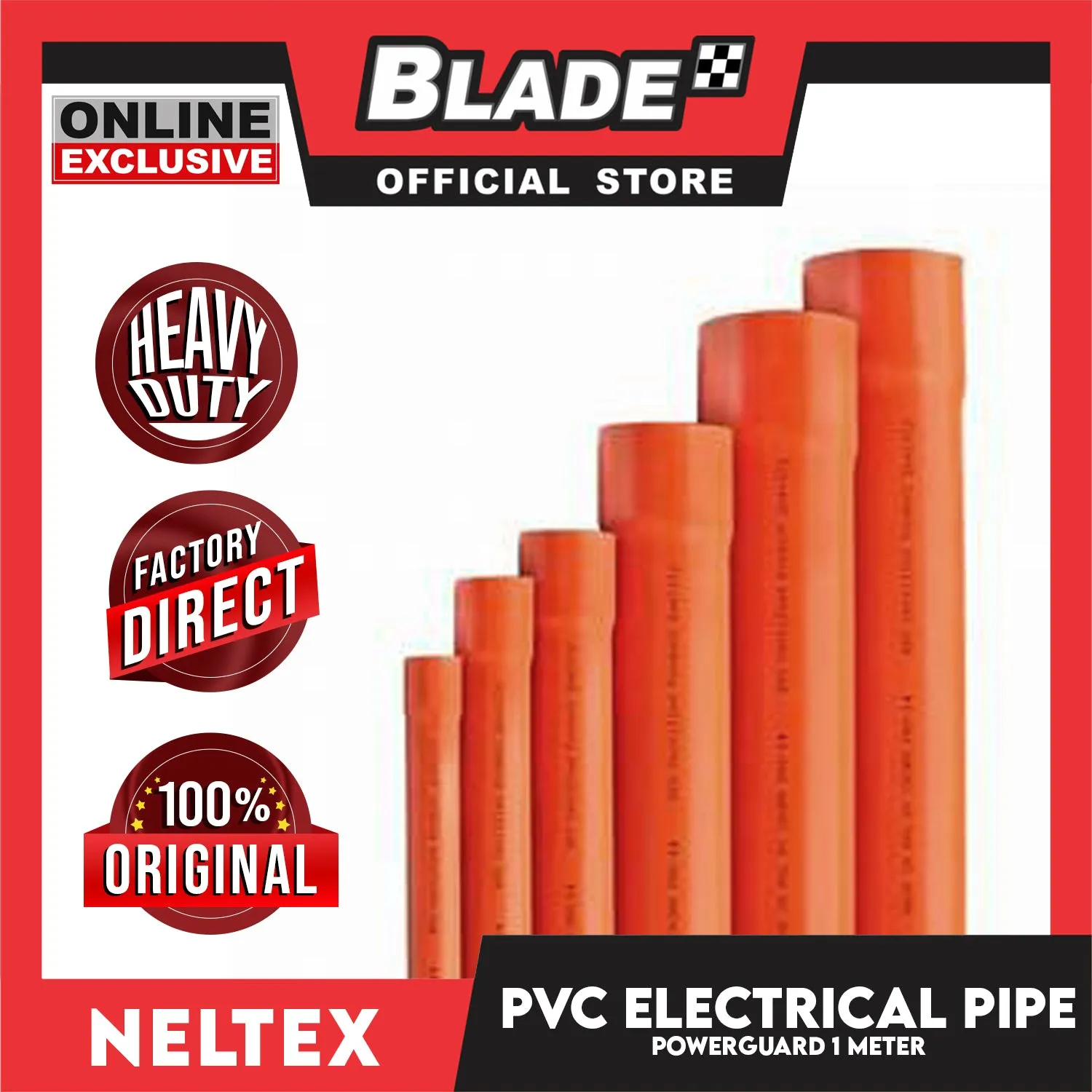 Neltex PVC Electrical Pipe Powerguard 20mm (1/2) x 1meter (Orange) Electrical Wire Safety Organizer