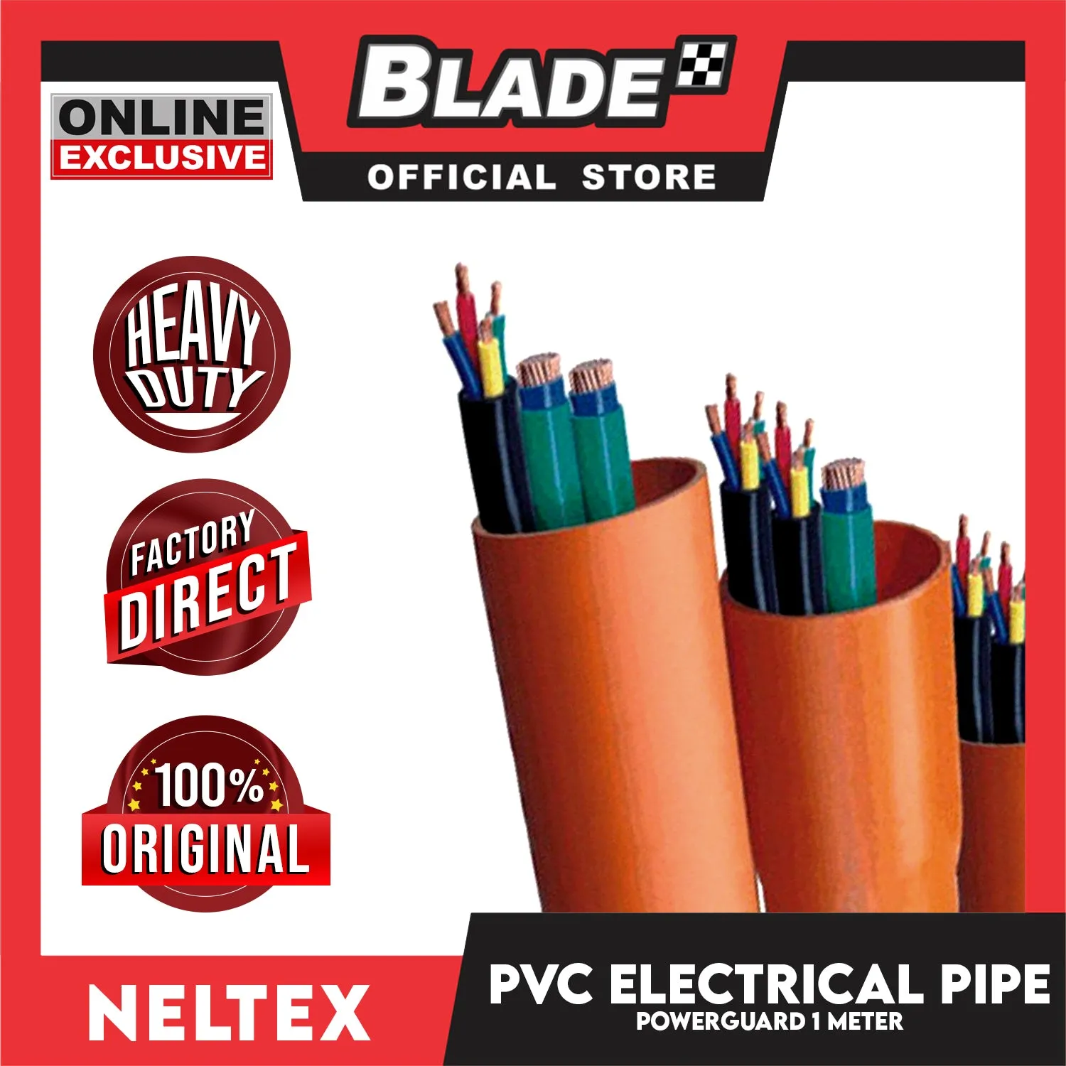 Neltex PVC Electrical Pipe Powerguard 20mm (1/2) x 1meter (Orange) Electrical Wire Safety Organizer