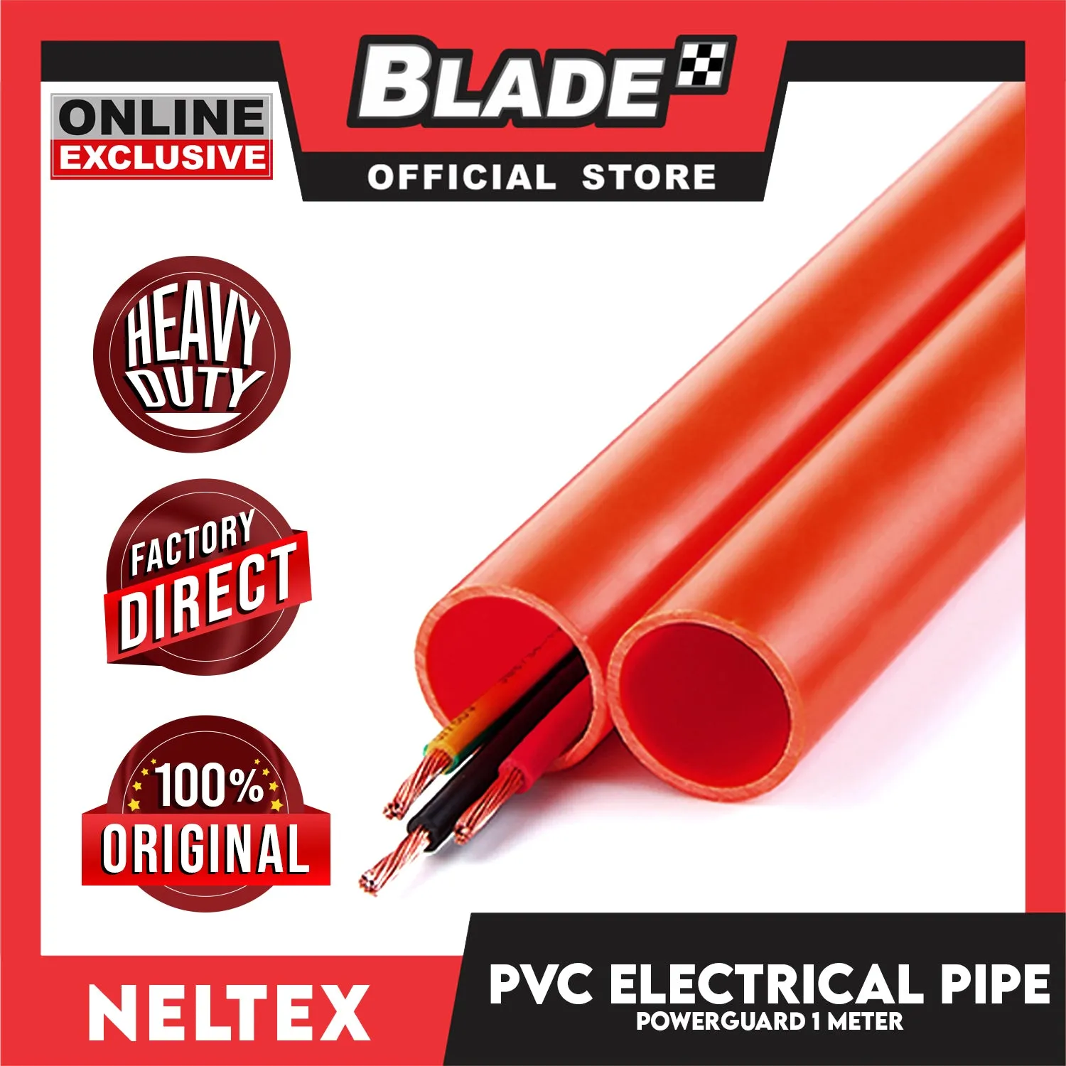 Neltex PVC Electrical Pipe Powerguard 20mm (1/2) x 1meter (Orange) Electrical Wire Safety Organizer