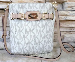 New Authentic Michael Kors Hamilton Vanilla Monogram Large Crossbody Bag