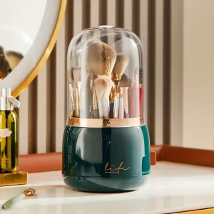New in box! Makeup Brush Holder Organizer With Clear Lid 360 Rotating Dustproof Desktop Makeup Brushes Organizer For Vanity Dark Green