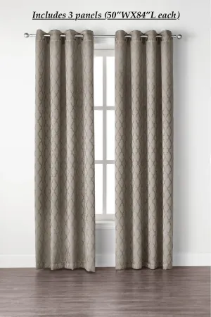 New Mainstays Lattice Jacquard Window Curtains in Taupe, includes 3 Panels 50"W X 84" L each!