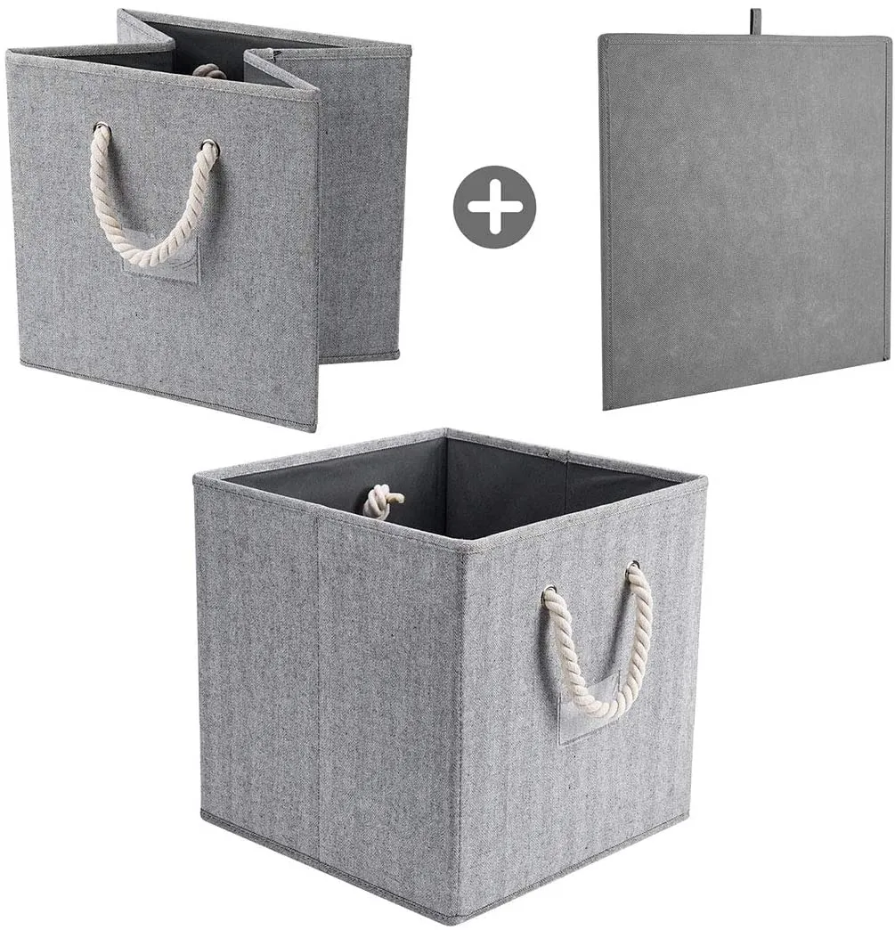 New Robuy Collapsible Gray Storage Bins Pack of 3 Linen Fabric Foldable Storage Box Containers Organizer with Strong Cotton Rope, Retails $91 