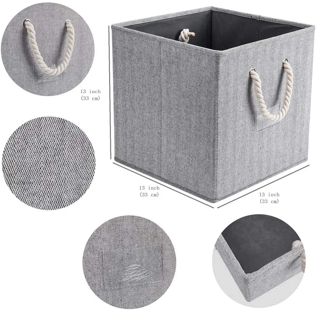 New Robuy Collapsible Gray Storage Bins Pack of 3 Linen Fabric Foldable Storage Box Containers Organizer with Strong Cotton Rope, Retails $91 