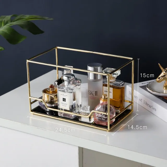 Nordic Metal Glass Makeup Organizer, Cosmetic Storage Box I SPAFAIR