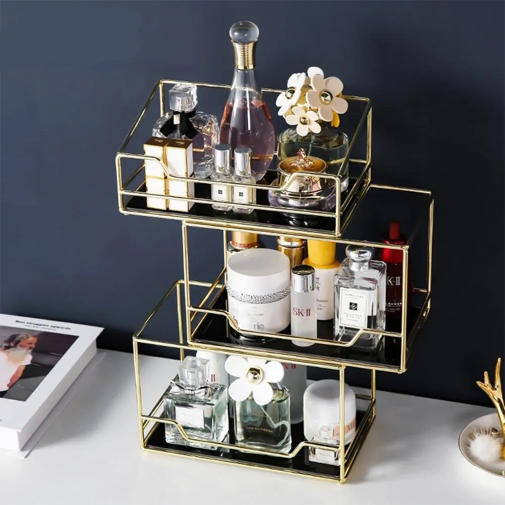 Nordic Metal Glass Makeup Organizer, Cosmetic Storage Box I SPAFAIR