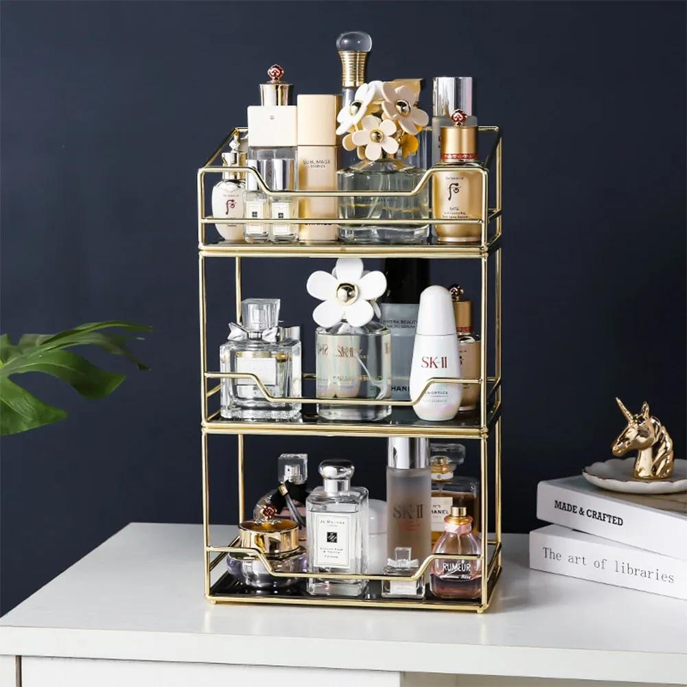 Nordic Metal Glass Makeup Organizer, Cosmetic Storage Box I SPAFAIR