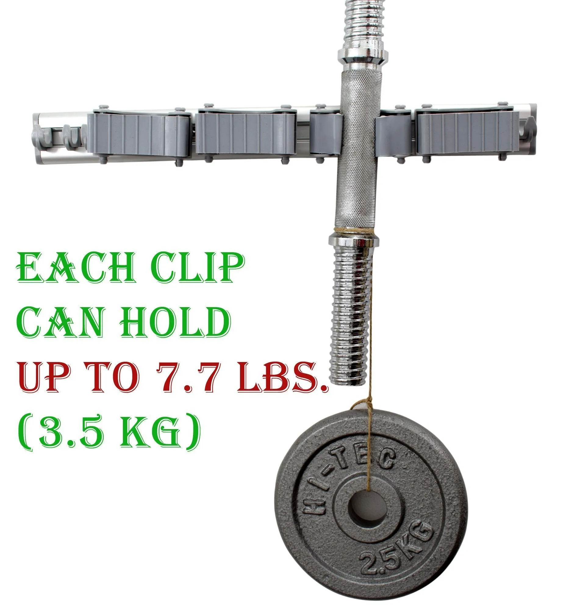 Not Yet Another Mop and Broom Holder, 2 Hangers Pack, 3 Sliding Grippers   4 Hooks Each, Extra Space in Between, Clips Hold Everything Better Than Rollers, Wall Mount on Aluminum Rack by 2 Screws Only