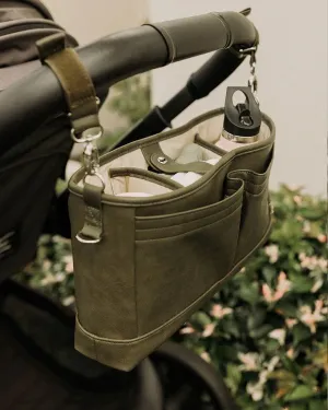 OiOi Faux Leather Stroller Organiser/Pram Caddy - Olive