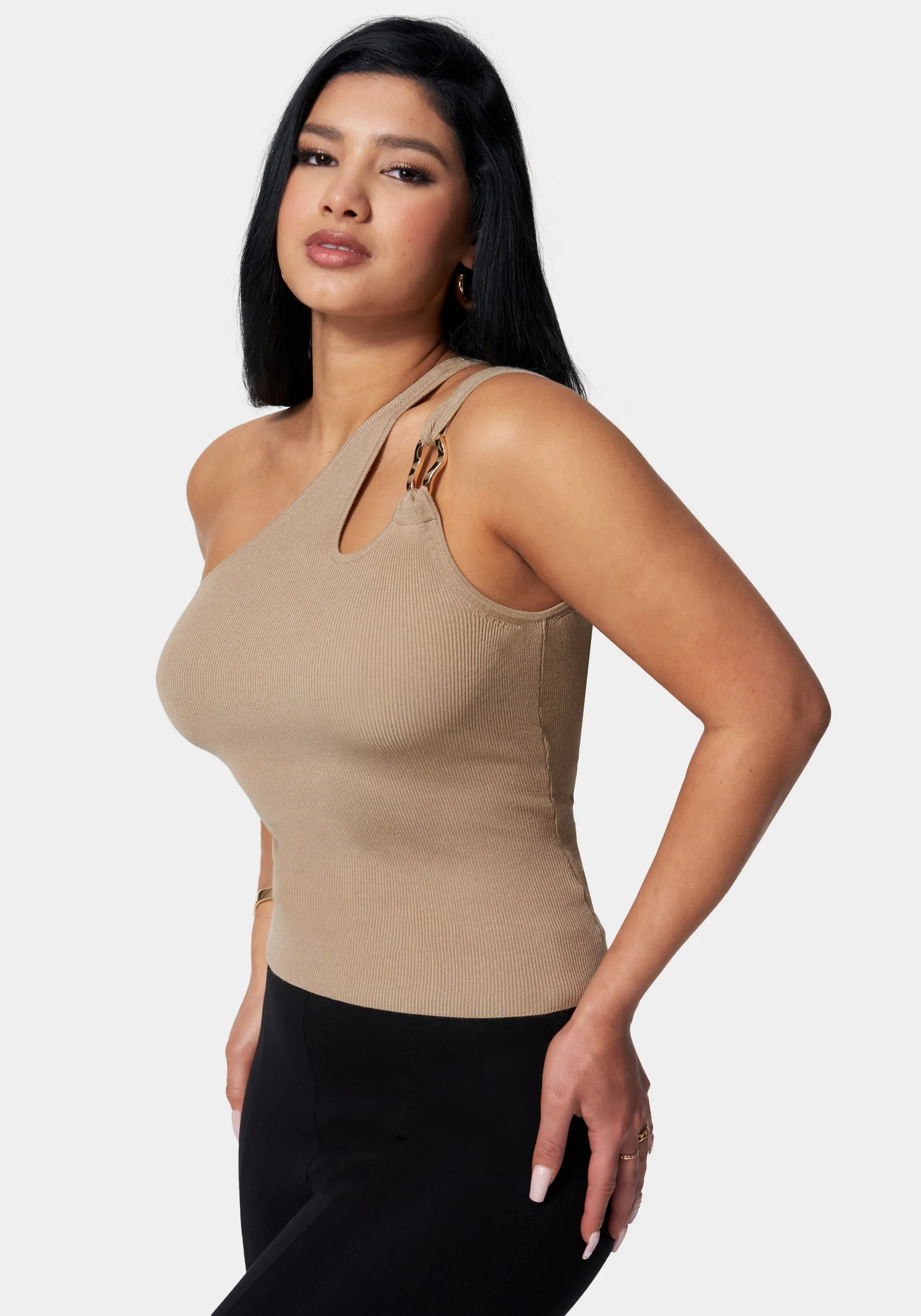 One Shoulder Ring Detail Sweater