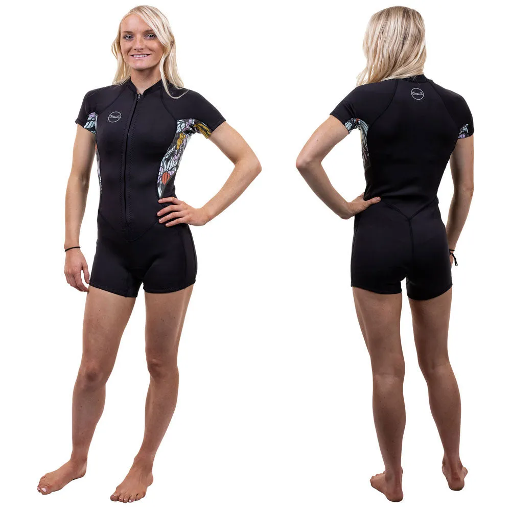 O'Neill Womens Bahia 2/1mm FZ Shortie Wetsuit -Black/Baylen/Black