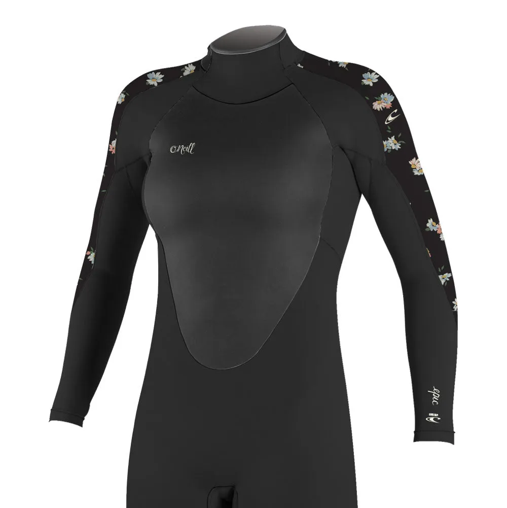 O'Neill Womens Epic 4/3mm BZip Wetsuit  - Black/Black/Cindy Daisy