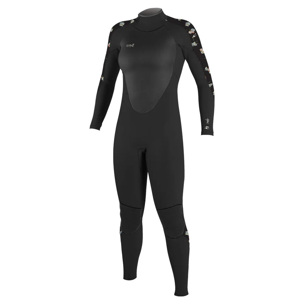 O'Neill Womens Epic 4/3mm BZip Wetsuit  - Black/Black/Cindy Daisy