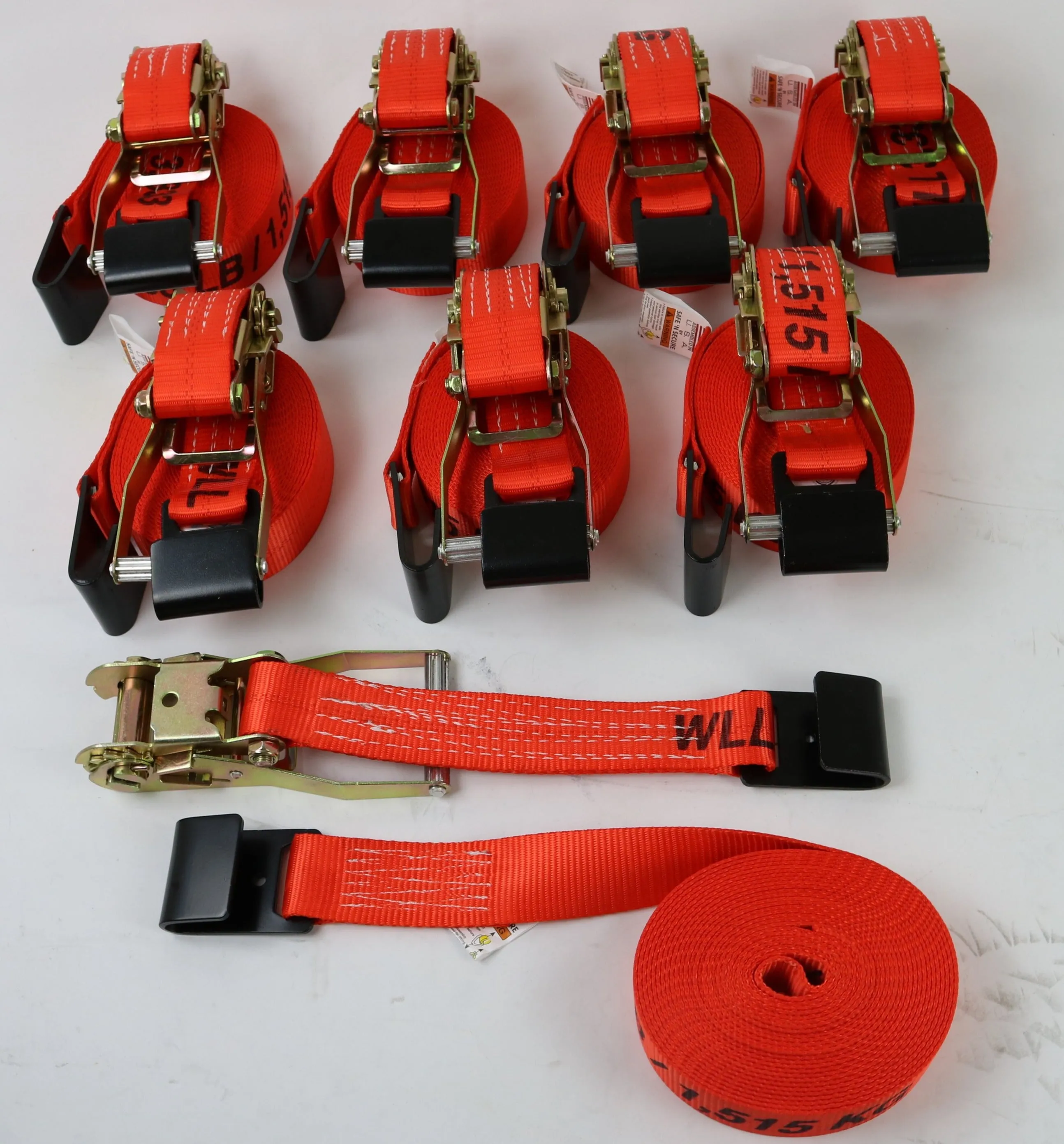 Orange 2" x 30' Ratchet Assembly with Flat Hook | Pack of 8