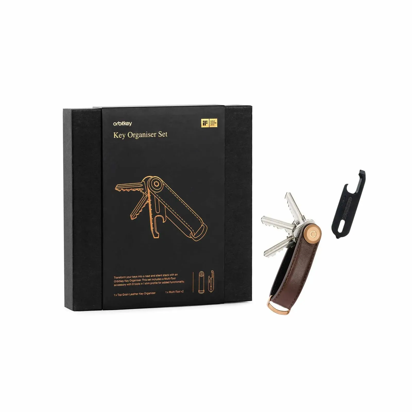 Orbitkey Leather Key Organiser Multi-tool V2- Espresso/Black