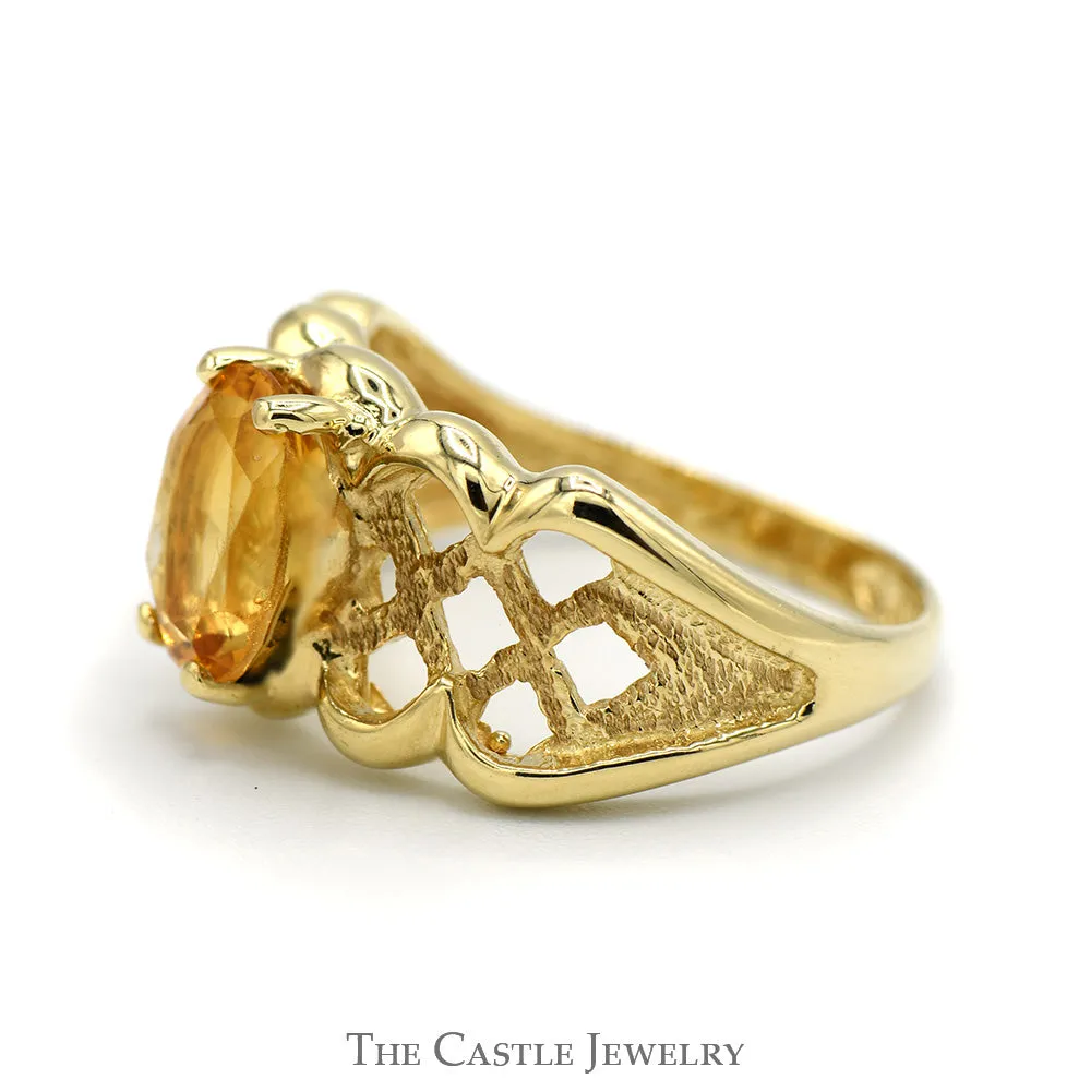 Oval Citrine Ring with Open Lattice Designed Band in 10k Yellow Gold