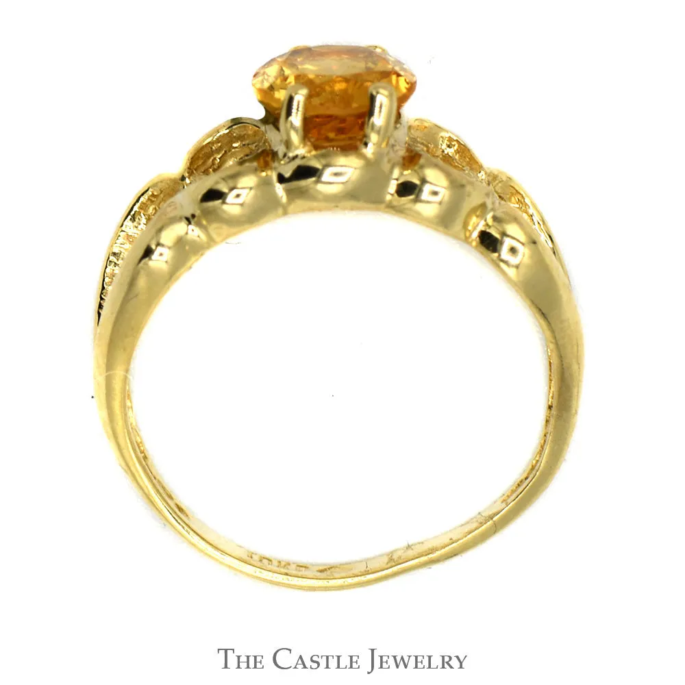 Oval Citrine Ring with Open Lattice Designed Band in 10k Yellow Gold