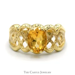 Oval Citrine Ring with Open Lattice Designed Band in 10k Yellow Gold