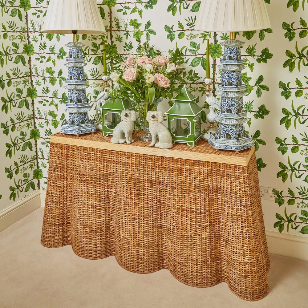 Palm Beach Rattan Scalloped Console Table