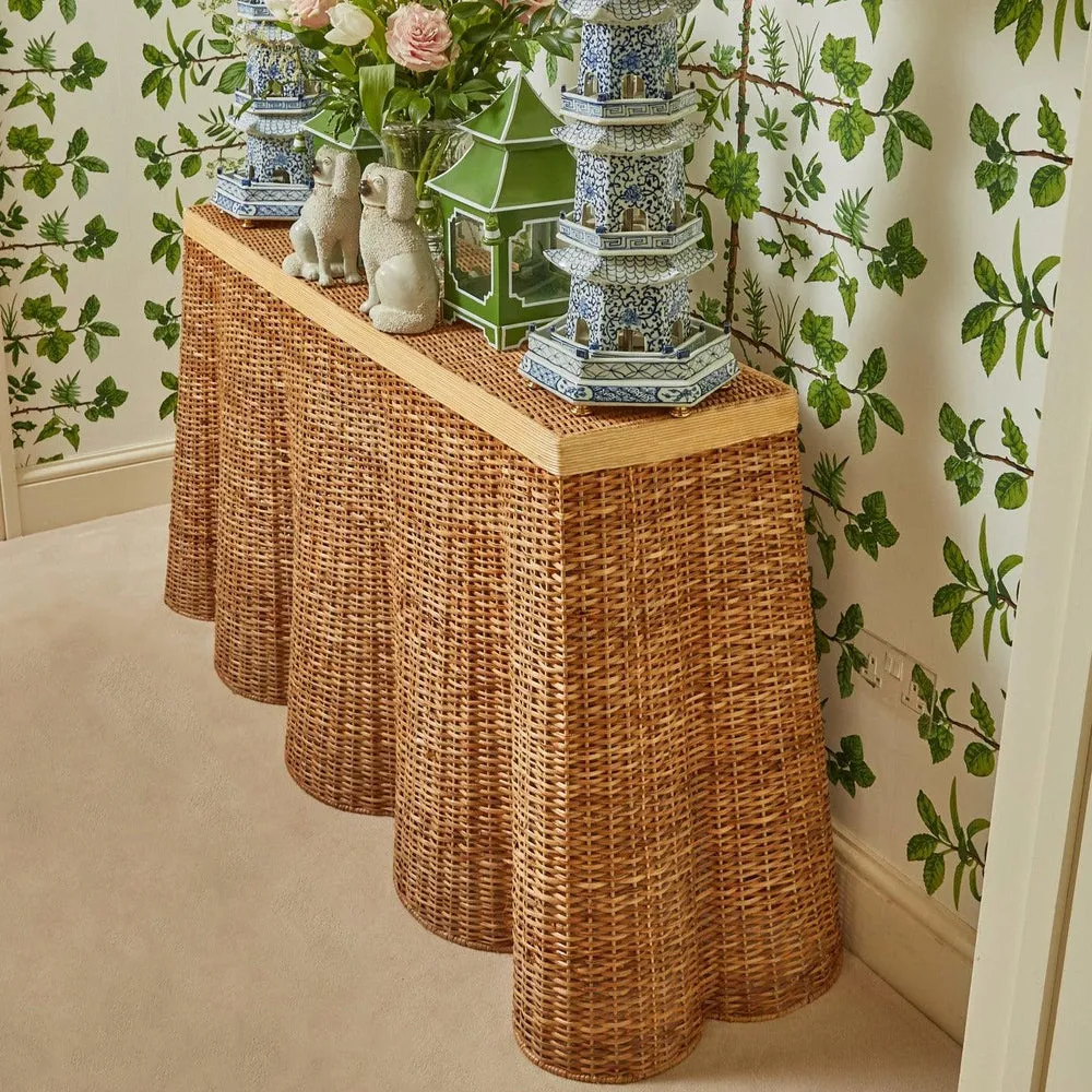Palm Beach Rattan Scalloped Console Table
