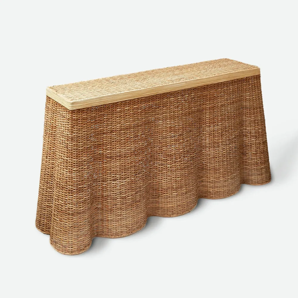 Palm Beach Rattan Scalloped Console Table
