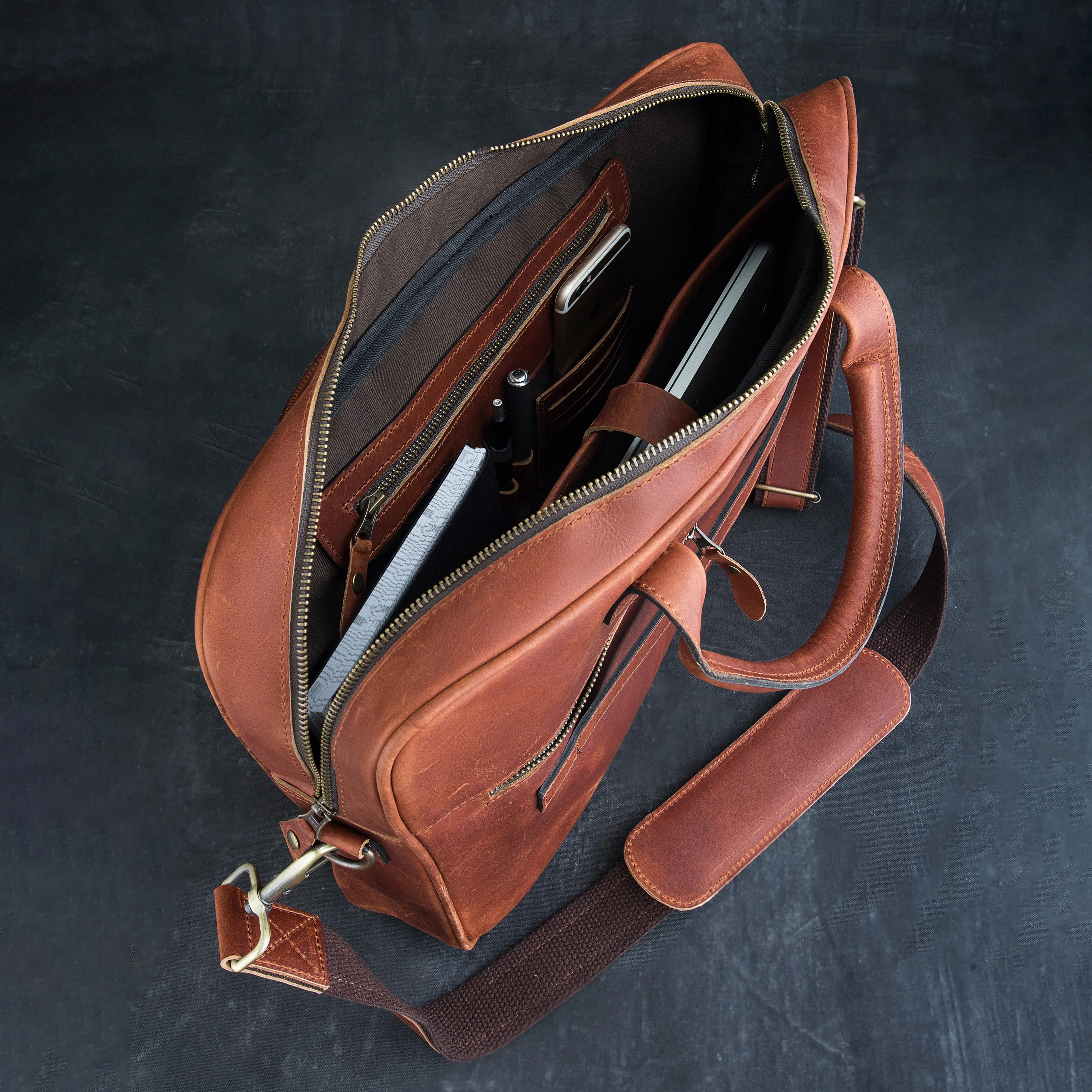 Past Master Blue Lodge Briefcase - Brown Full Grain Leather