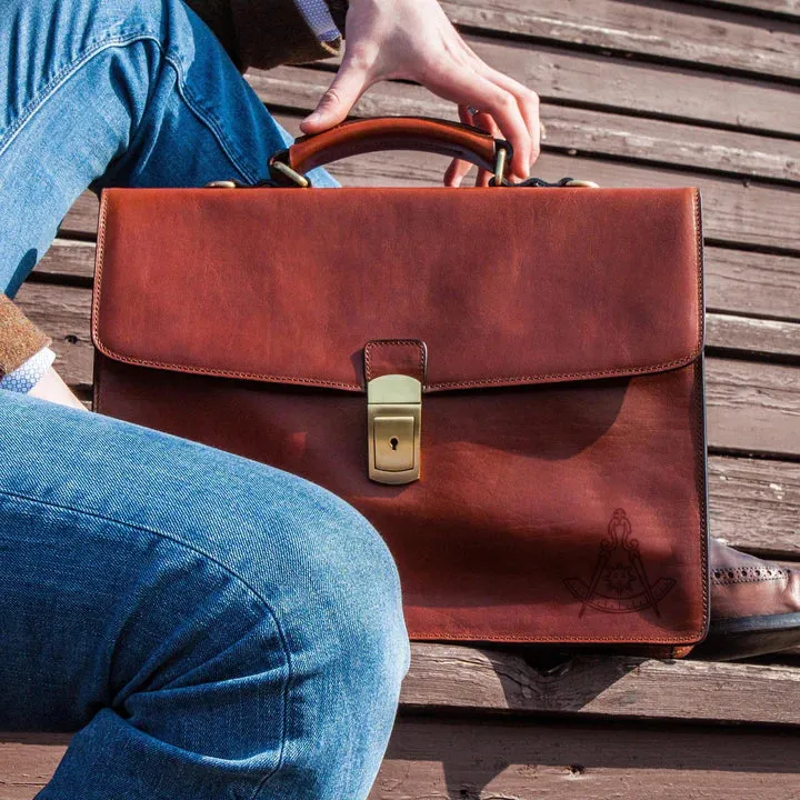 Past Master Blue Lodge Briefcase - Brown Leather