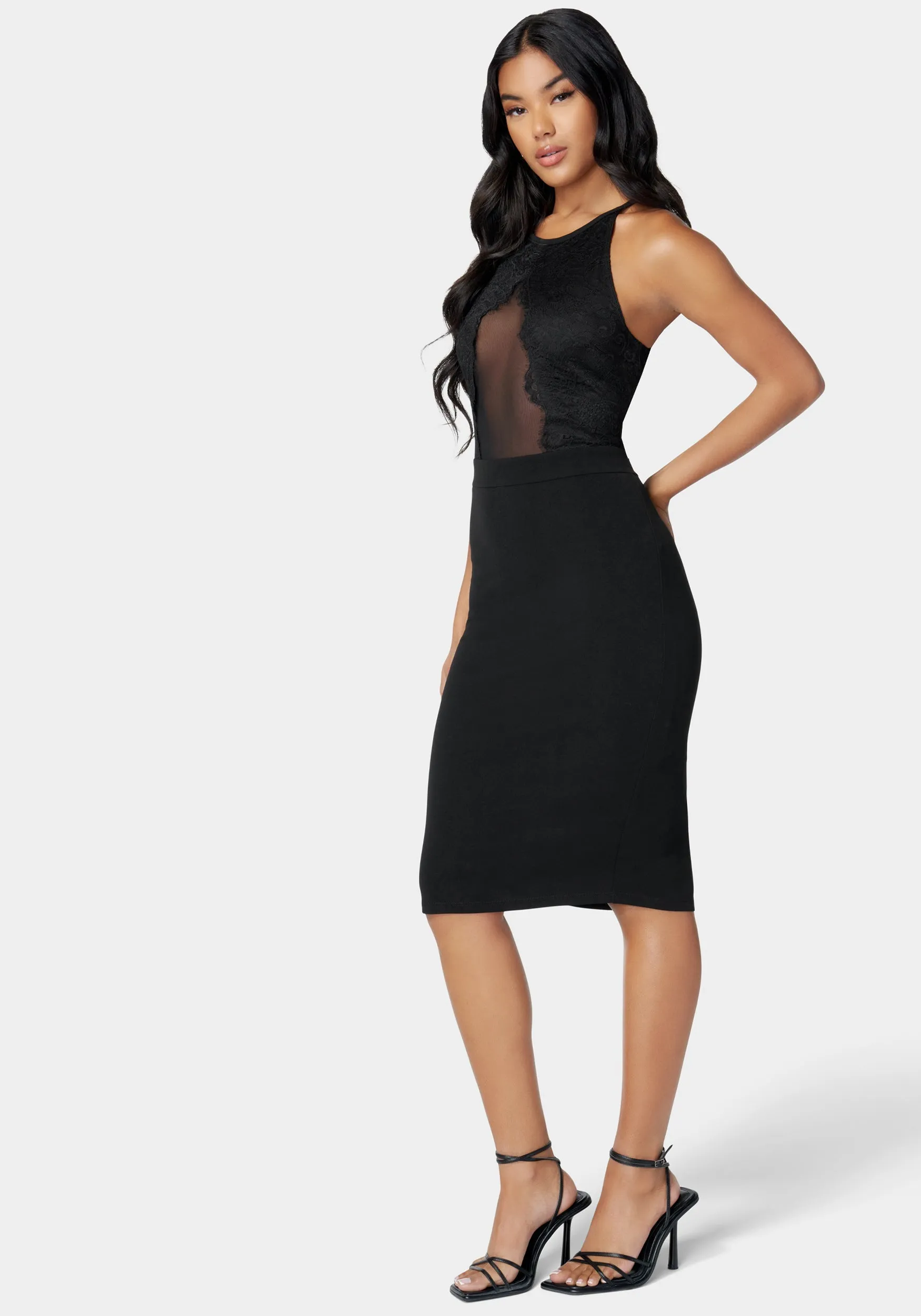 Peekaboo Lace Knit Pencil Dress