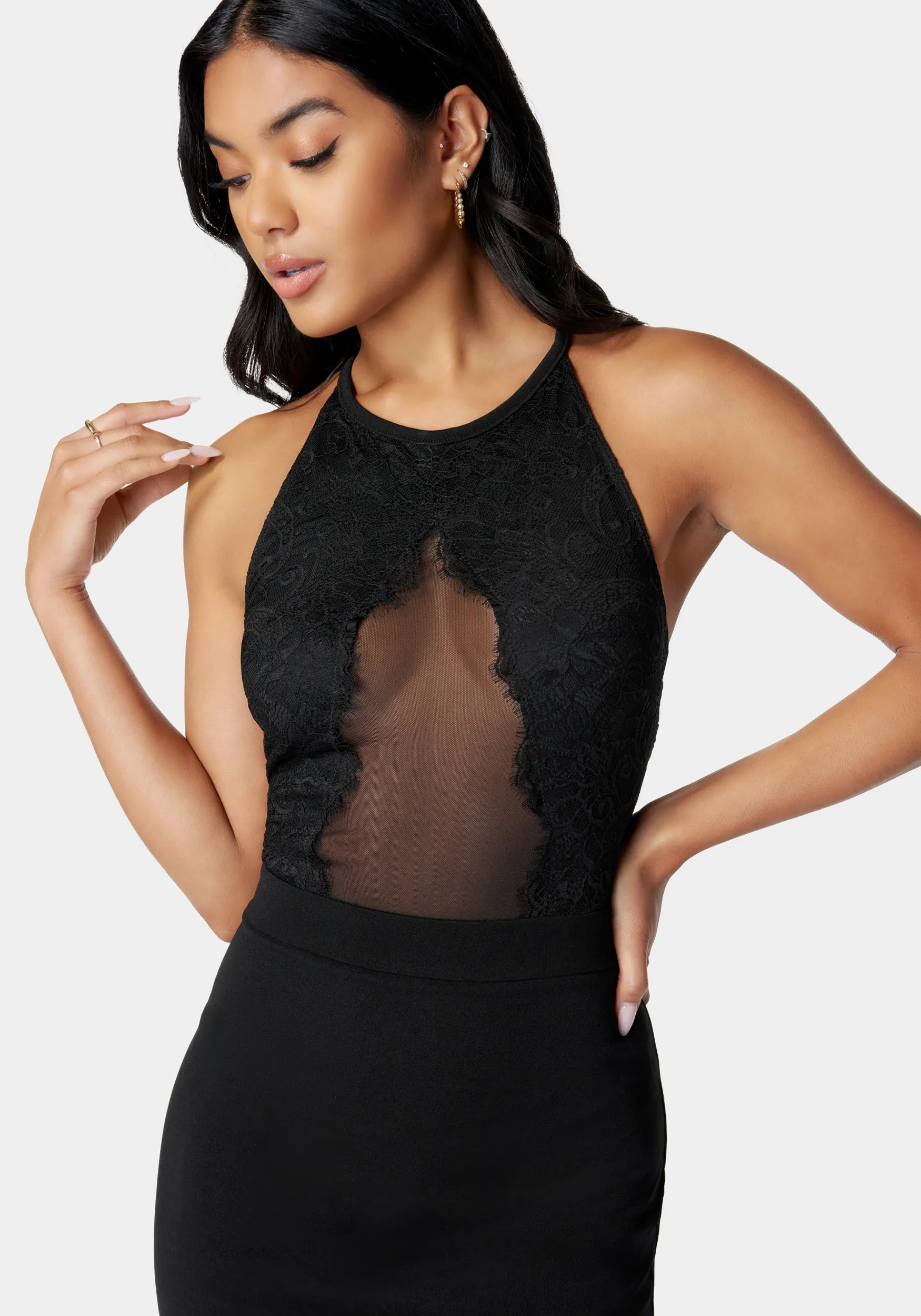 Peekaboo Lace Knit Pencil Dress