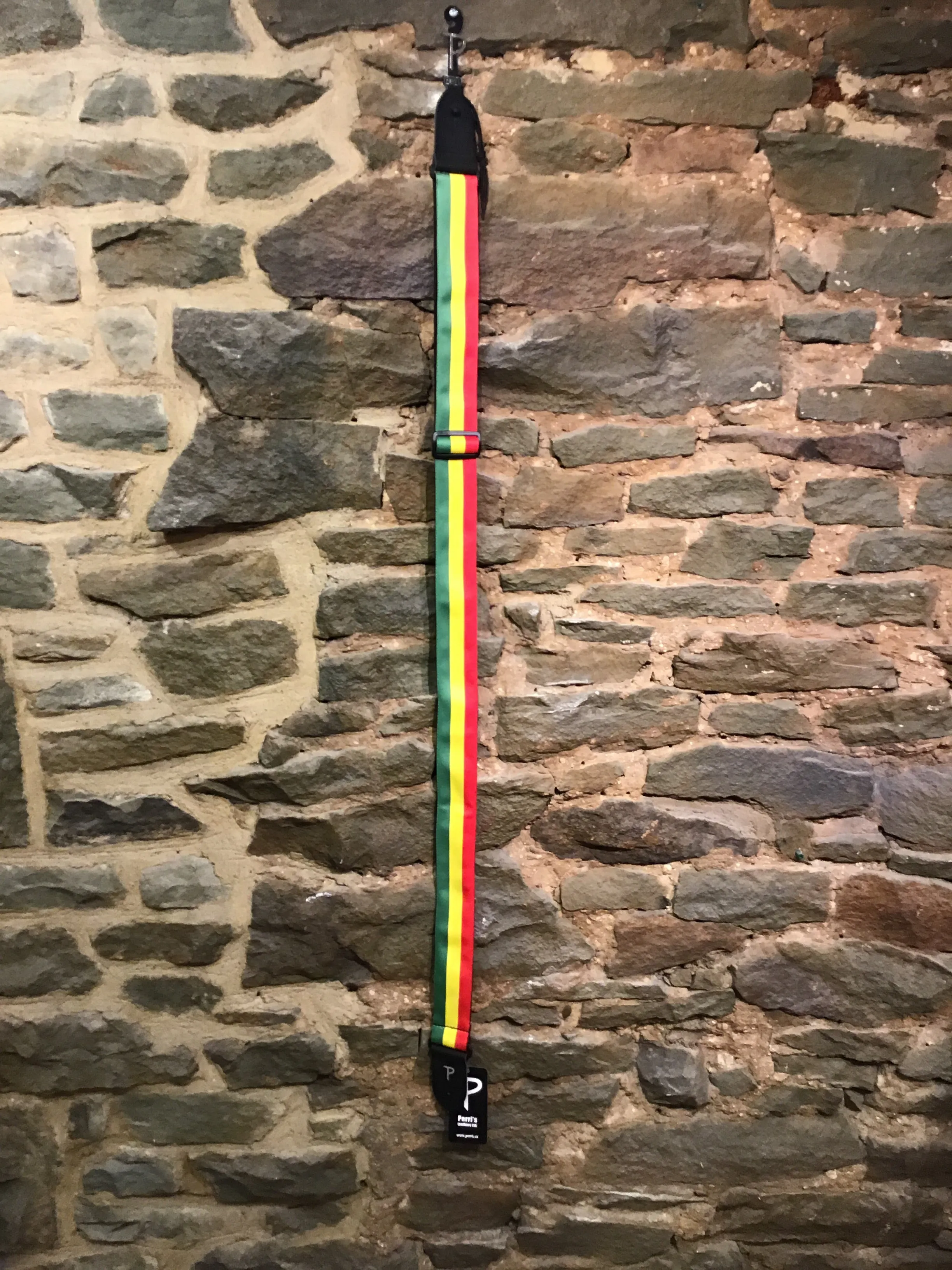 Perri’s Leathers 2” green, yellow, and red Rasta guitar strap